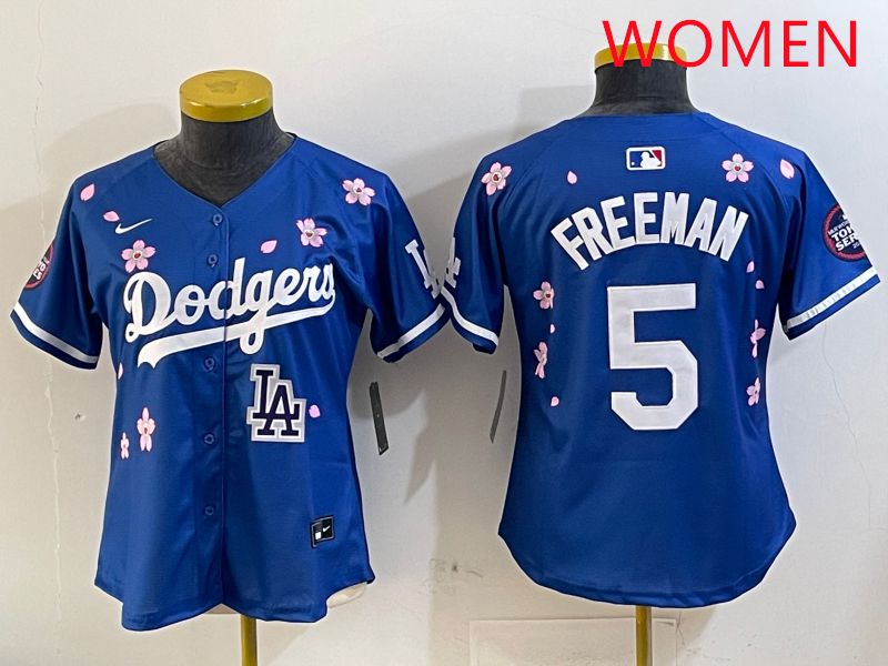 Women Los Angeles Dodgers #5 Freeman Blue Sakura Edition 2025 Nike MLB Jersey style 9->women mlb jersey->Women Jersey